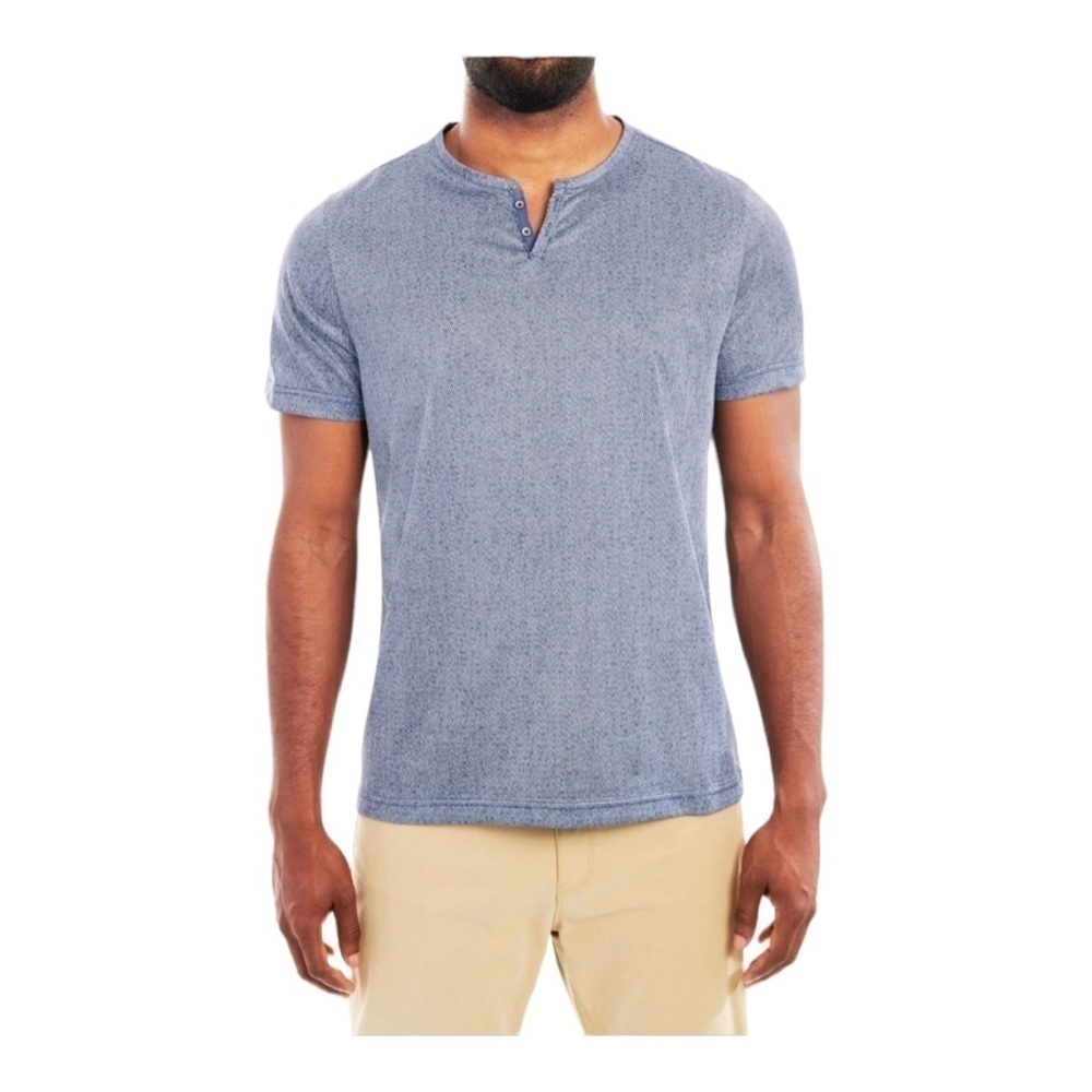 CON.STRUCT Denim Texture Performance Stretch Short Sleeve Blue Henley Size XL